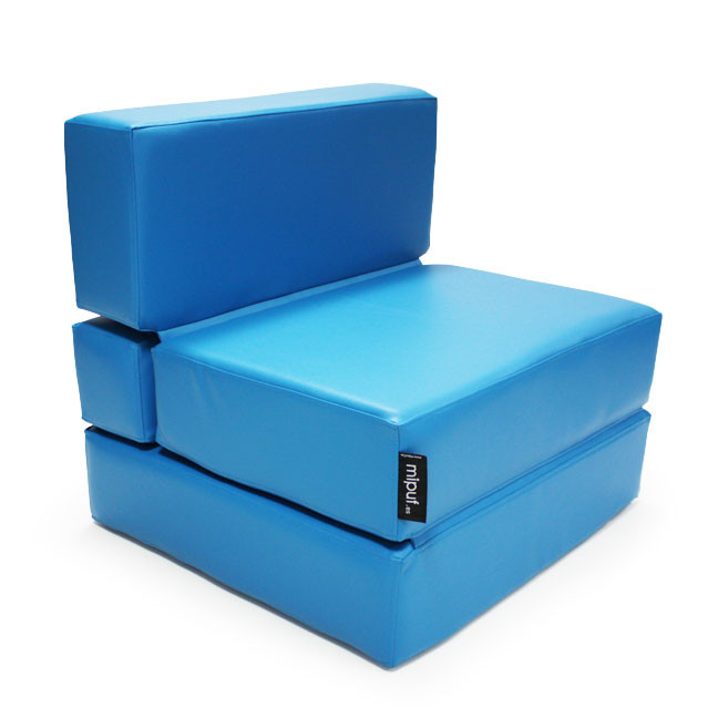 Puff Cama Convertible y Plegable - Polipiel Azul turquesa